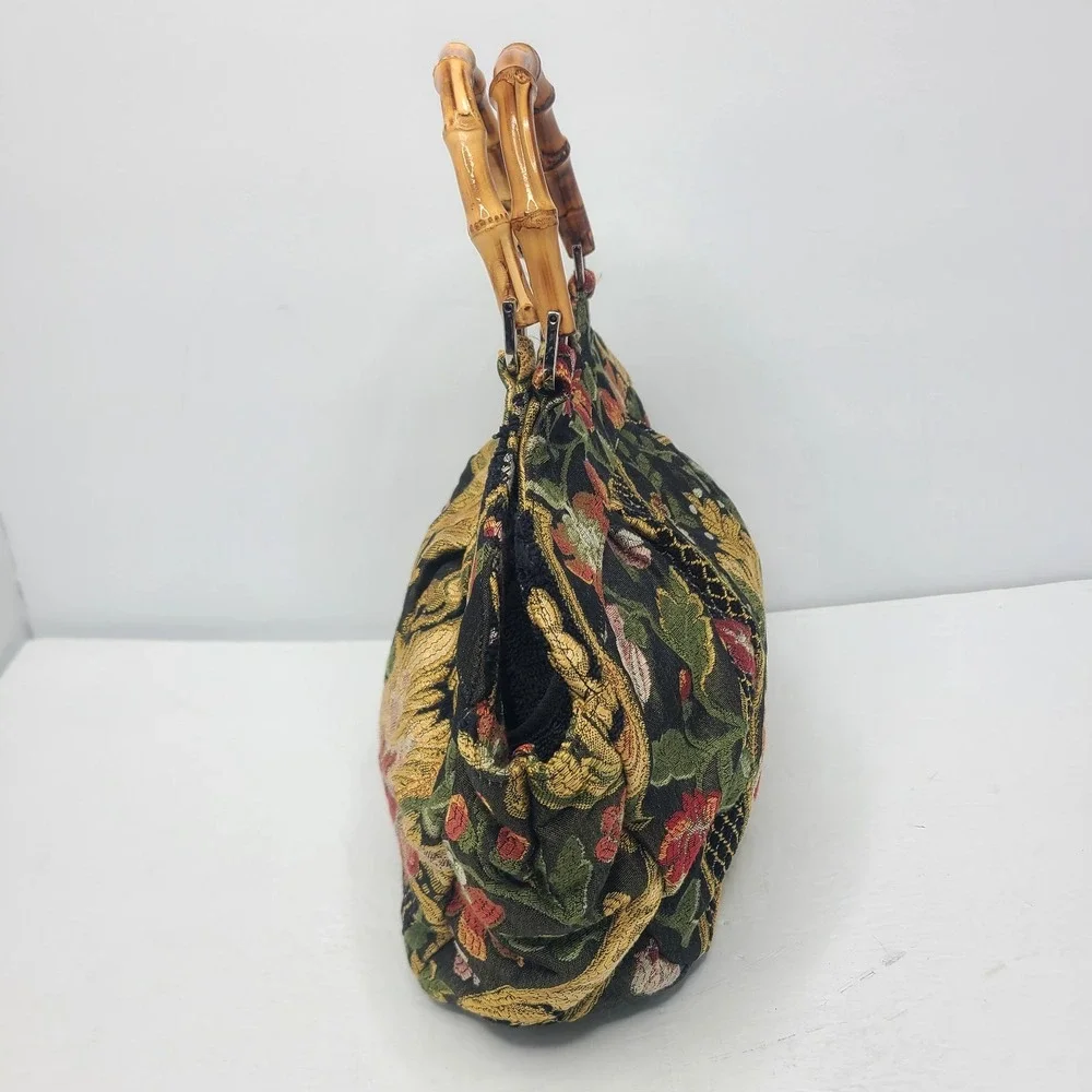 Vintage Talbots Bag Floral‎ Tapestry Purse Bamboo Handles Magnetic Closure Y2K